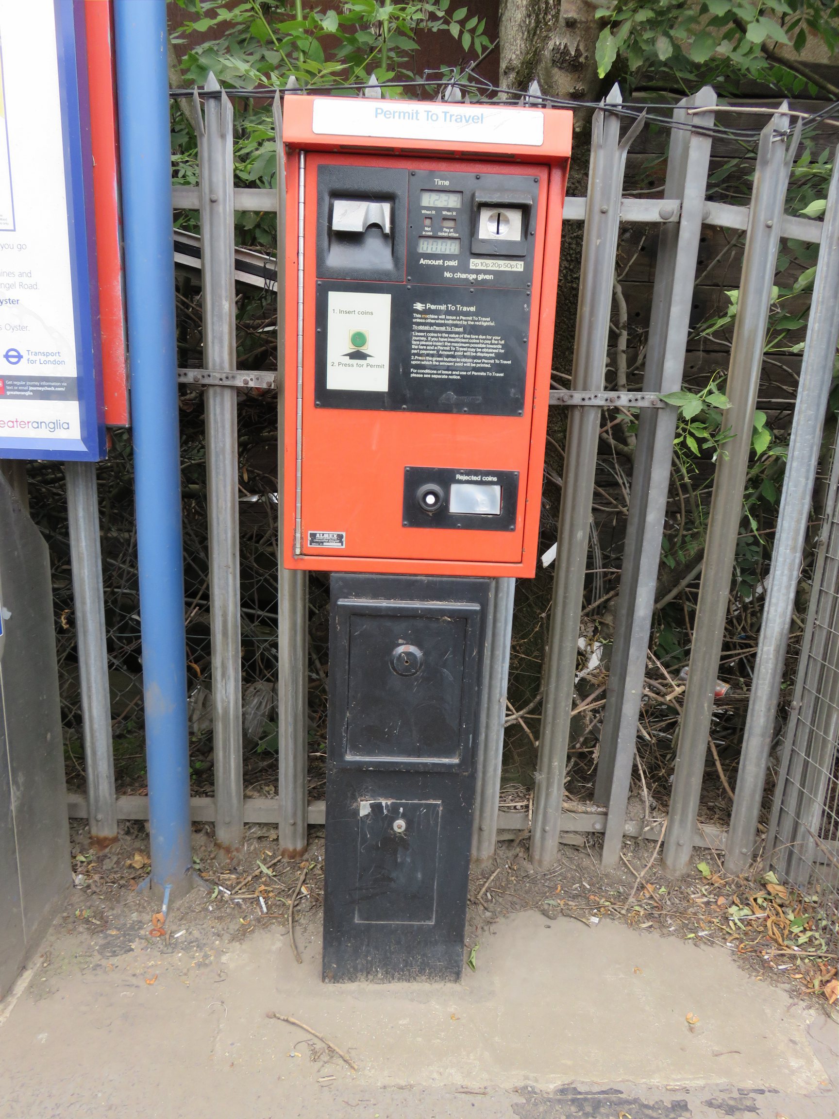 PERTIS machine at Angel Road railway station.