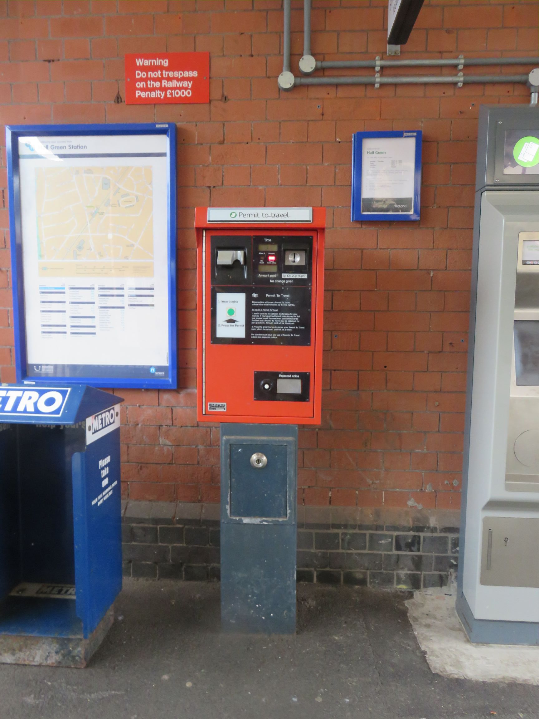 PERTIS machine at Hall Green railway station.