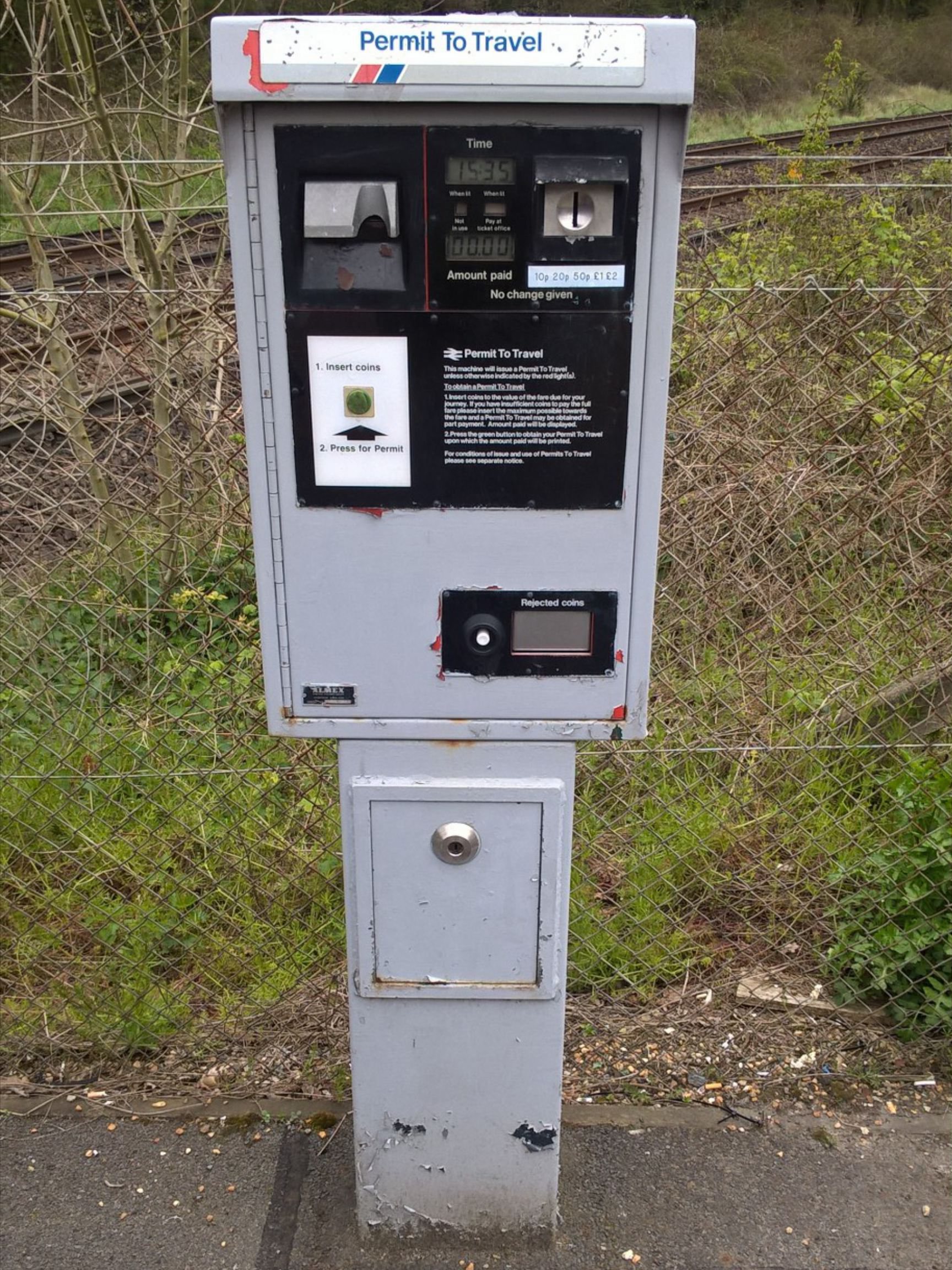 PERTIS machine at Salfords railway station.