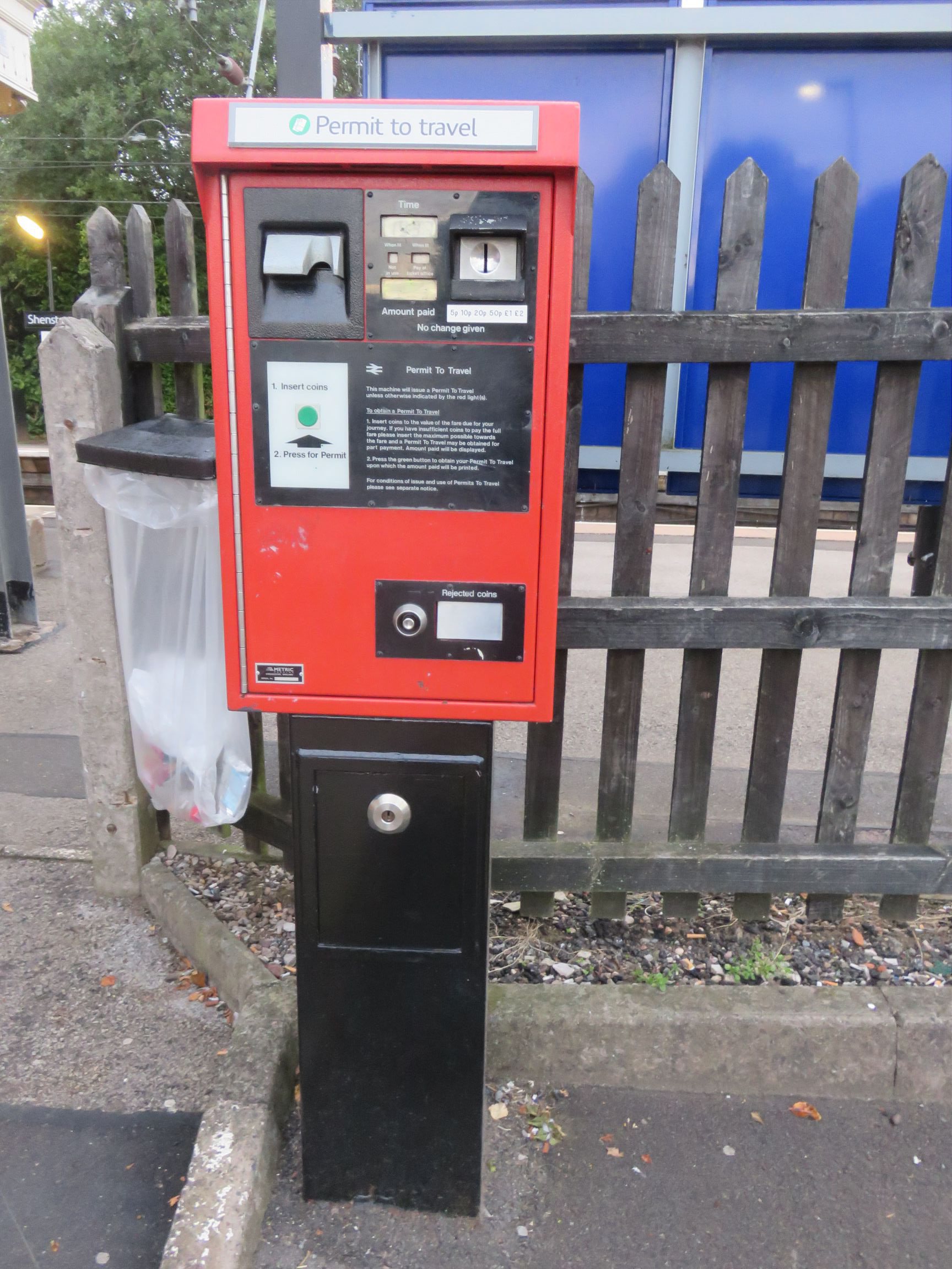 PERTIS machine at Shenstone railway station.