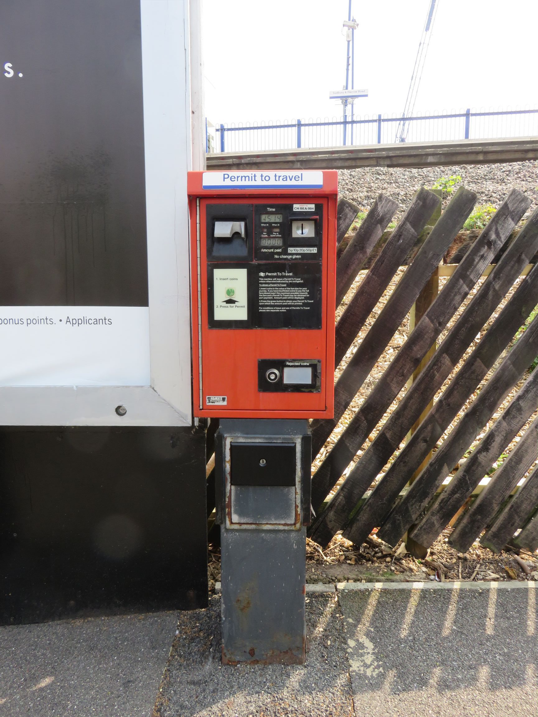 PERTIS machine at Sudbury & Harrow Road railway station.