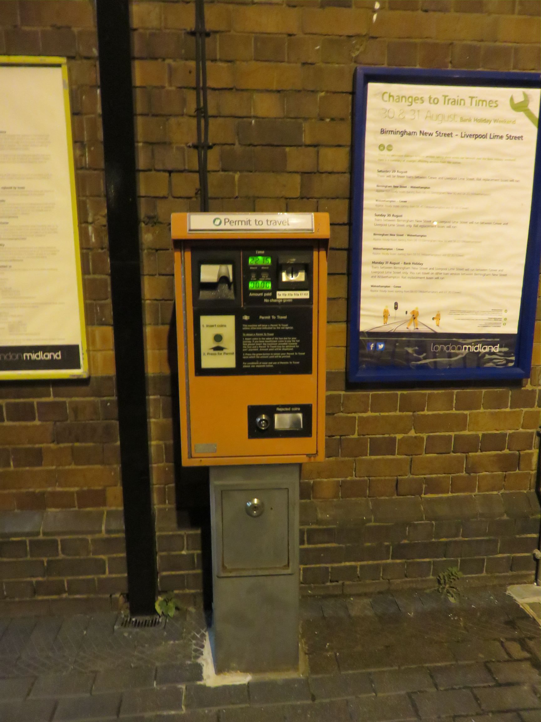 PERTIS machine at Tipton railway station.