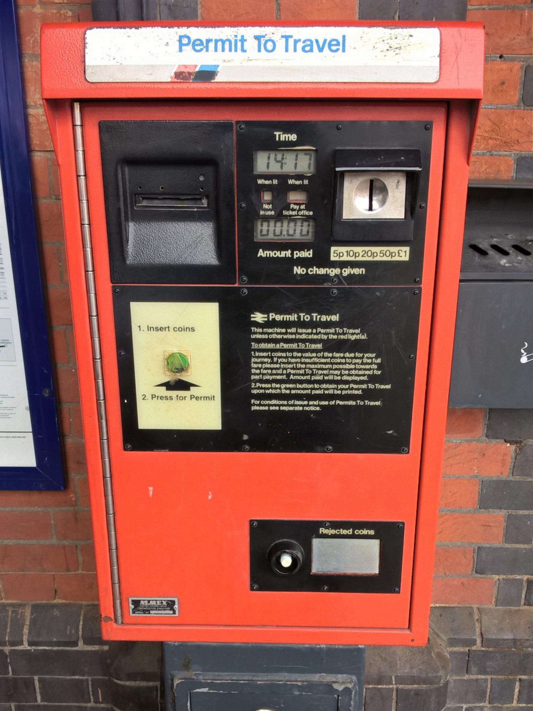 PERTIS machine at Twyford railway station.