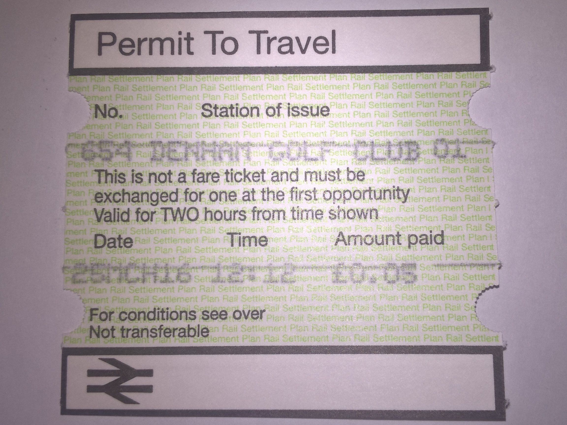 Ticket from Denham Golf Club's PERTIS Machine.