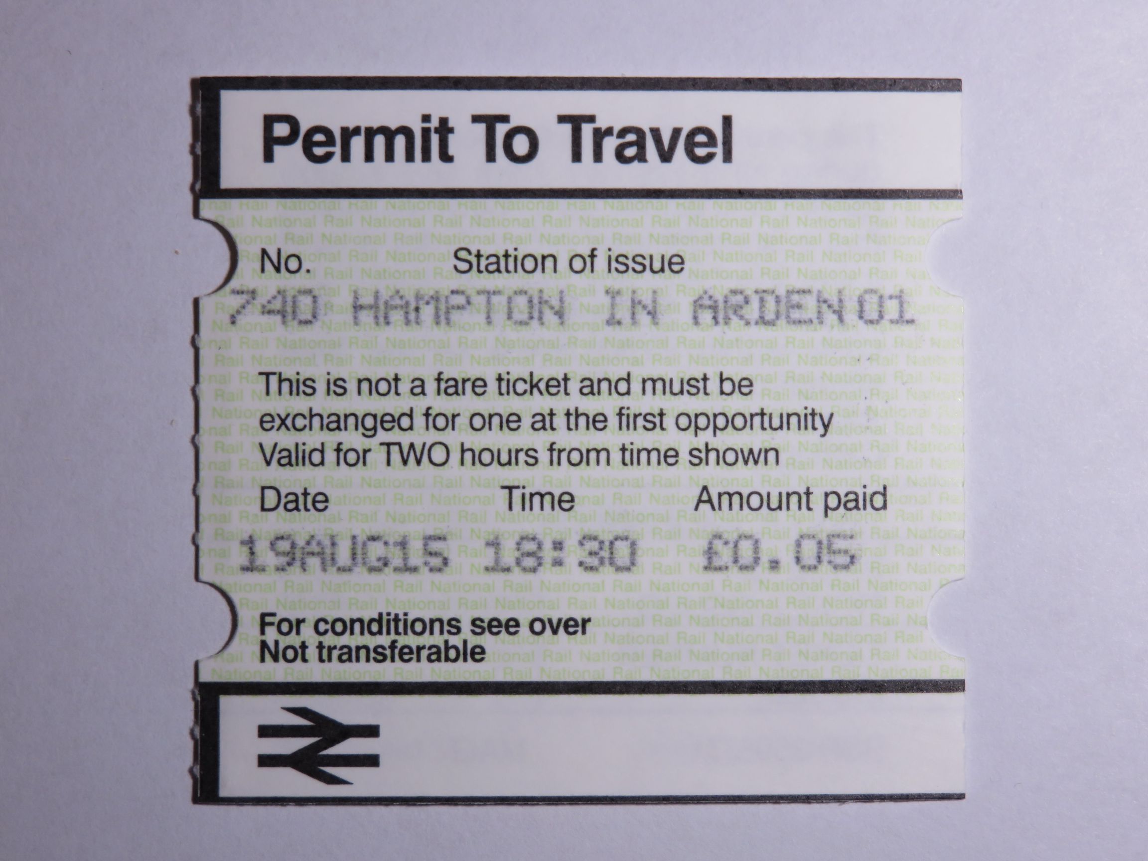 Ticket from Hampton-in-Adren's PERTIS Machine.