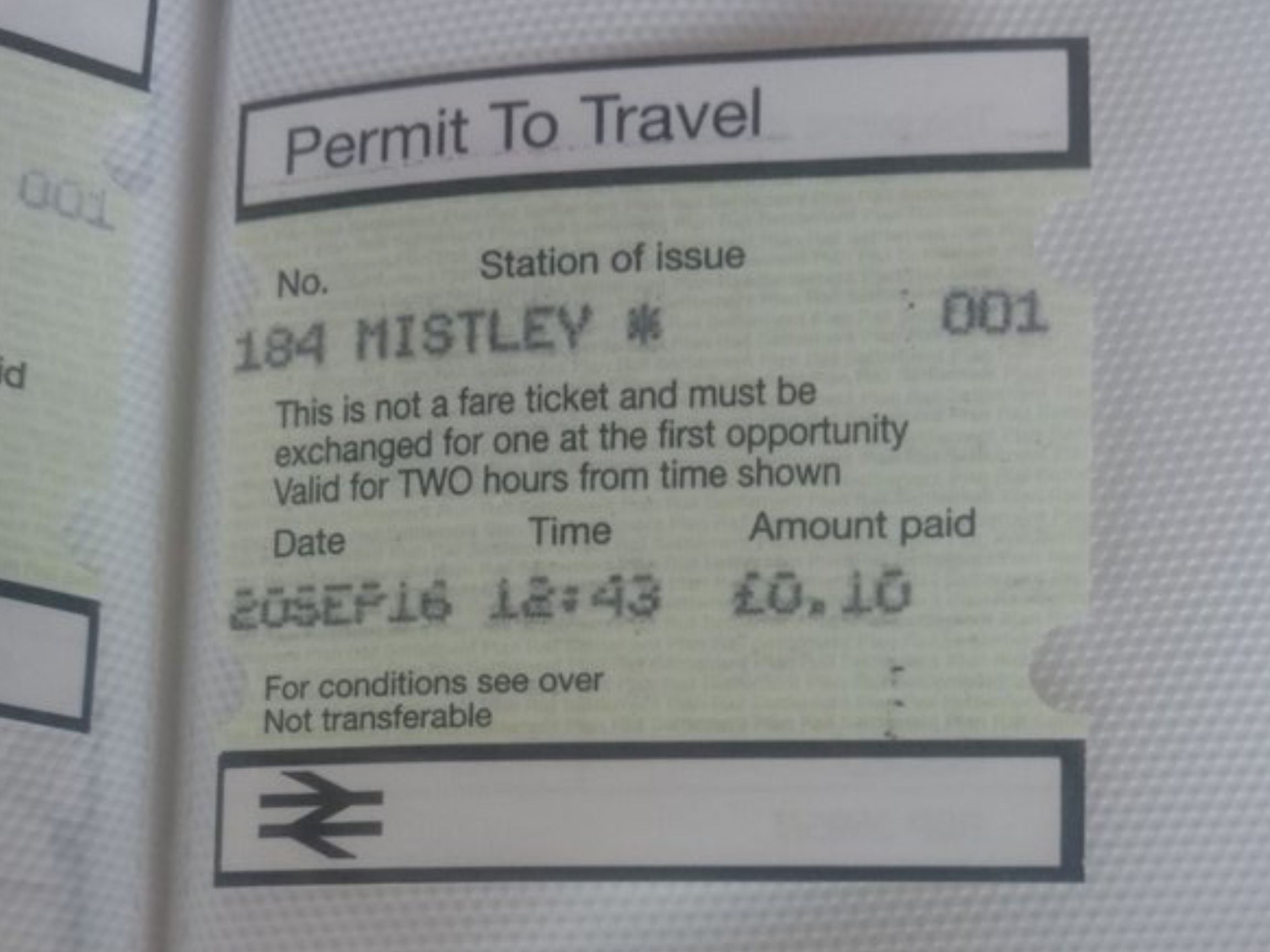 Ticket from Mistley's PERTIS Machine.