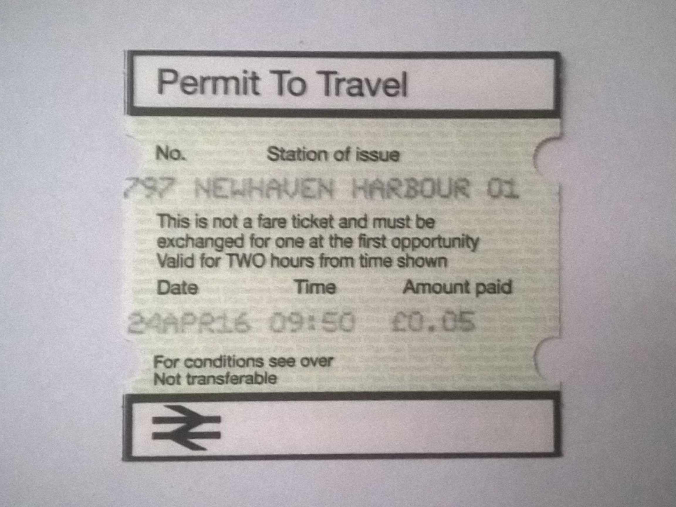 Ticket from Newhaven Harbour's PERTIS Machine.