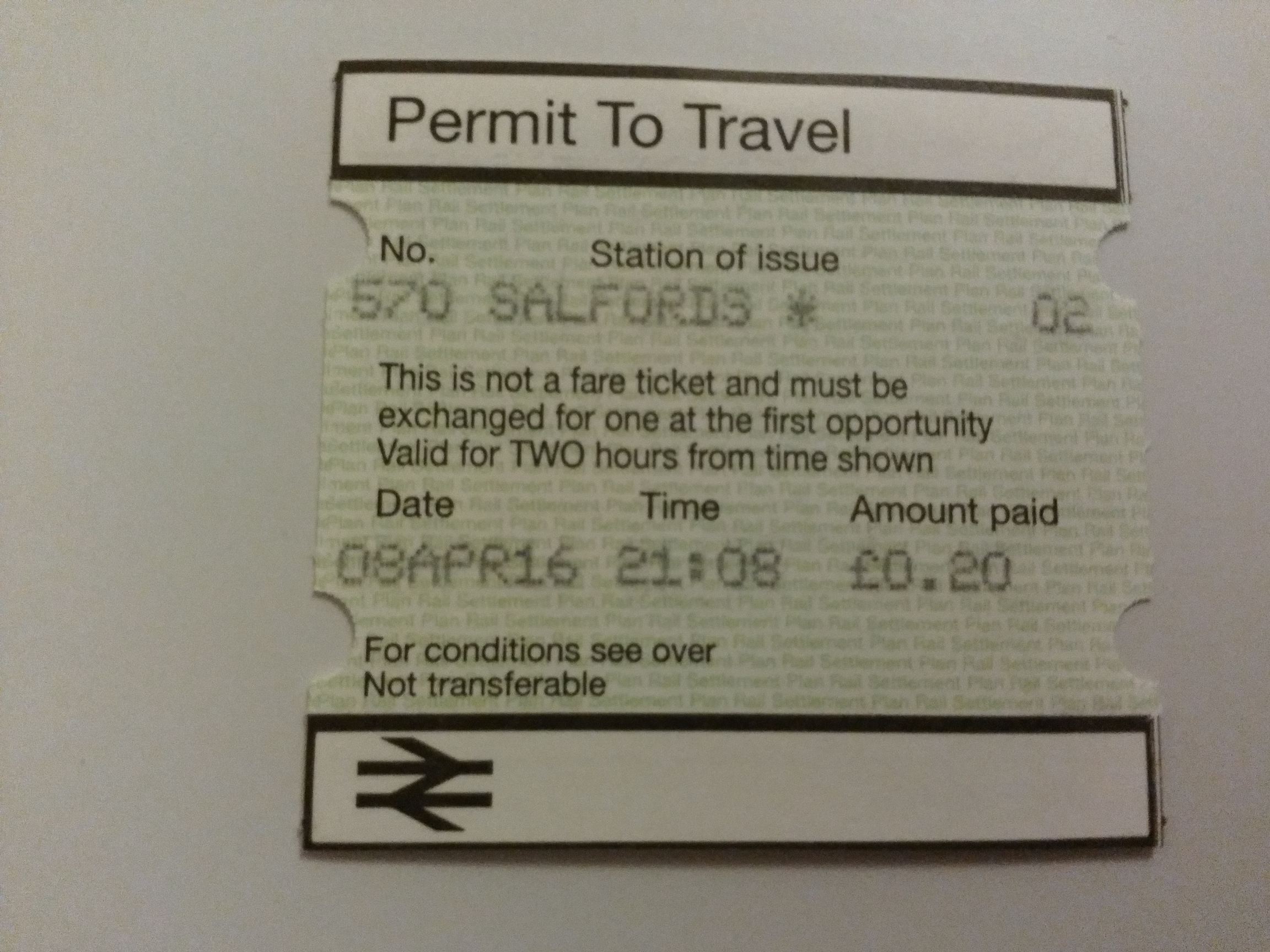 Ticket from Salfords's PERTIS Machine.