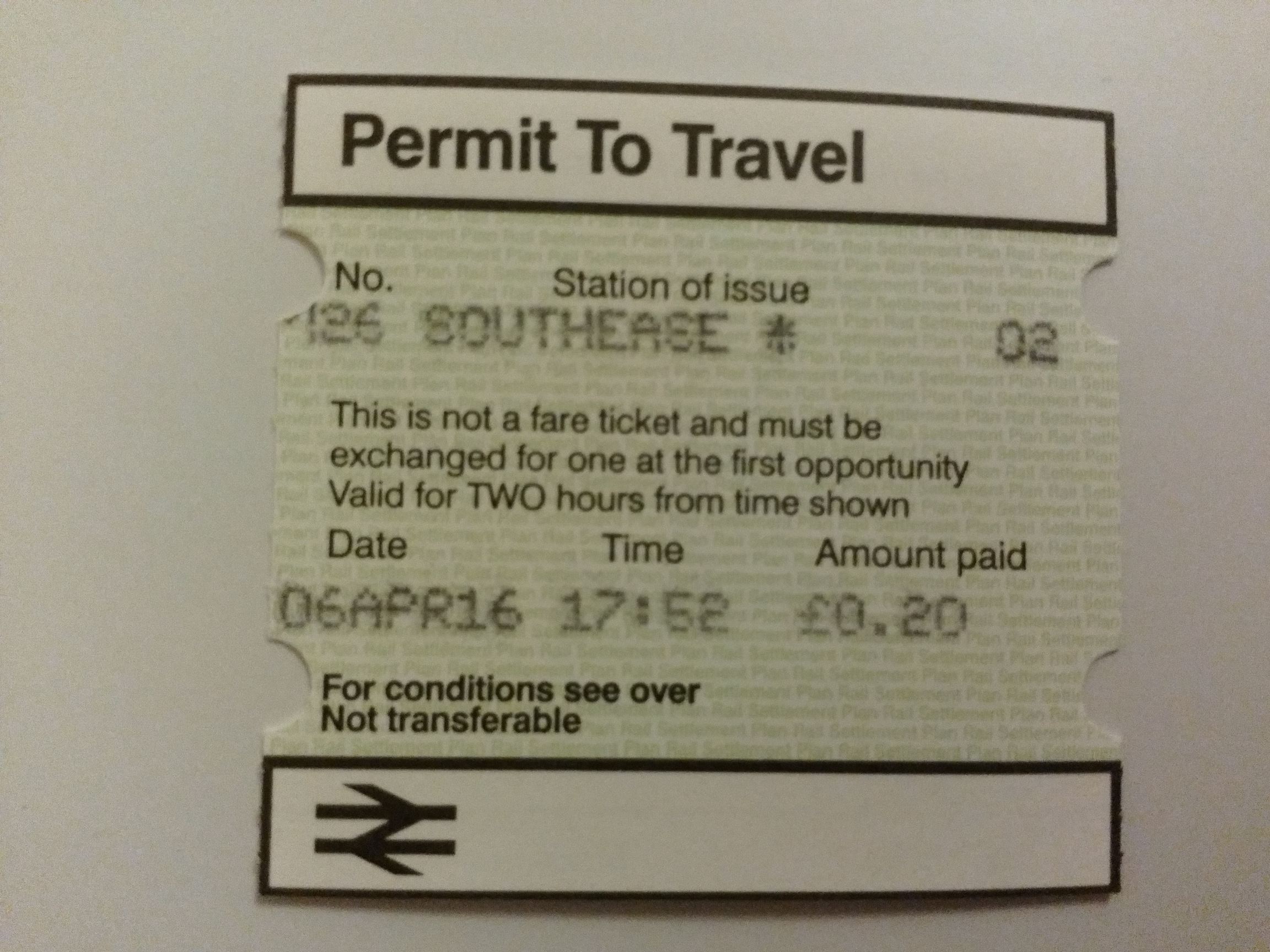 Ticket from Southease's PERTIS Machine.