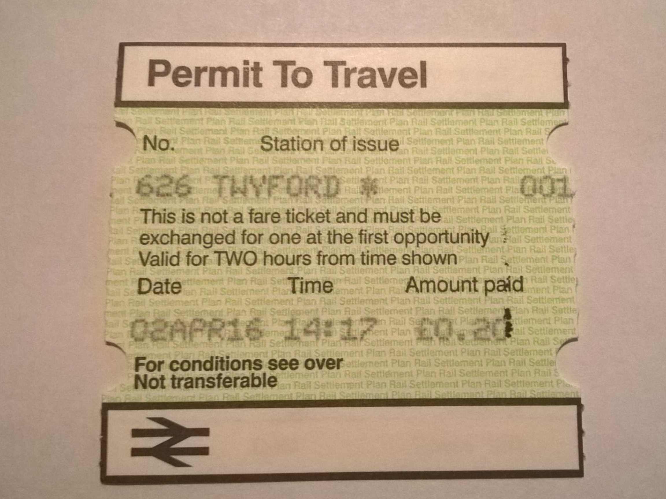 Ticket from Twyford's PERTIS Machine.