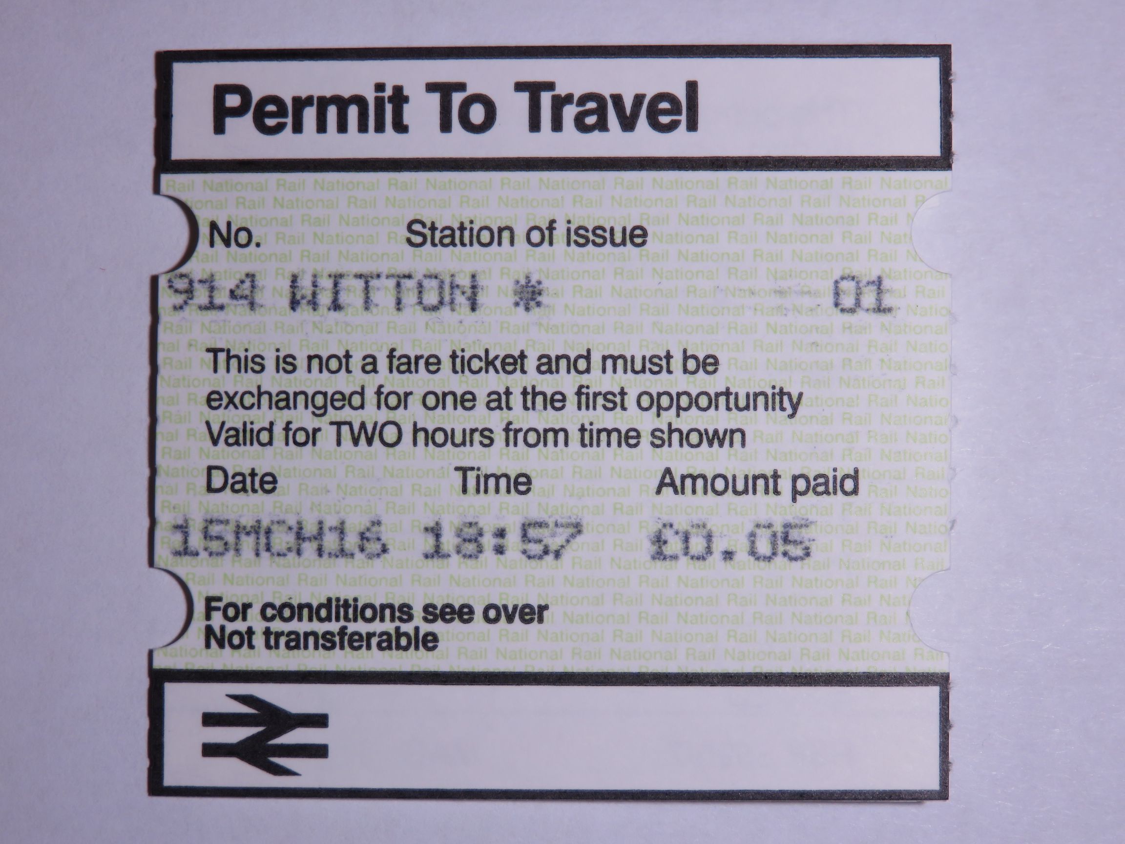 Ticket from Witton's PERTIS Machine.